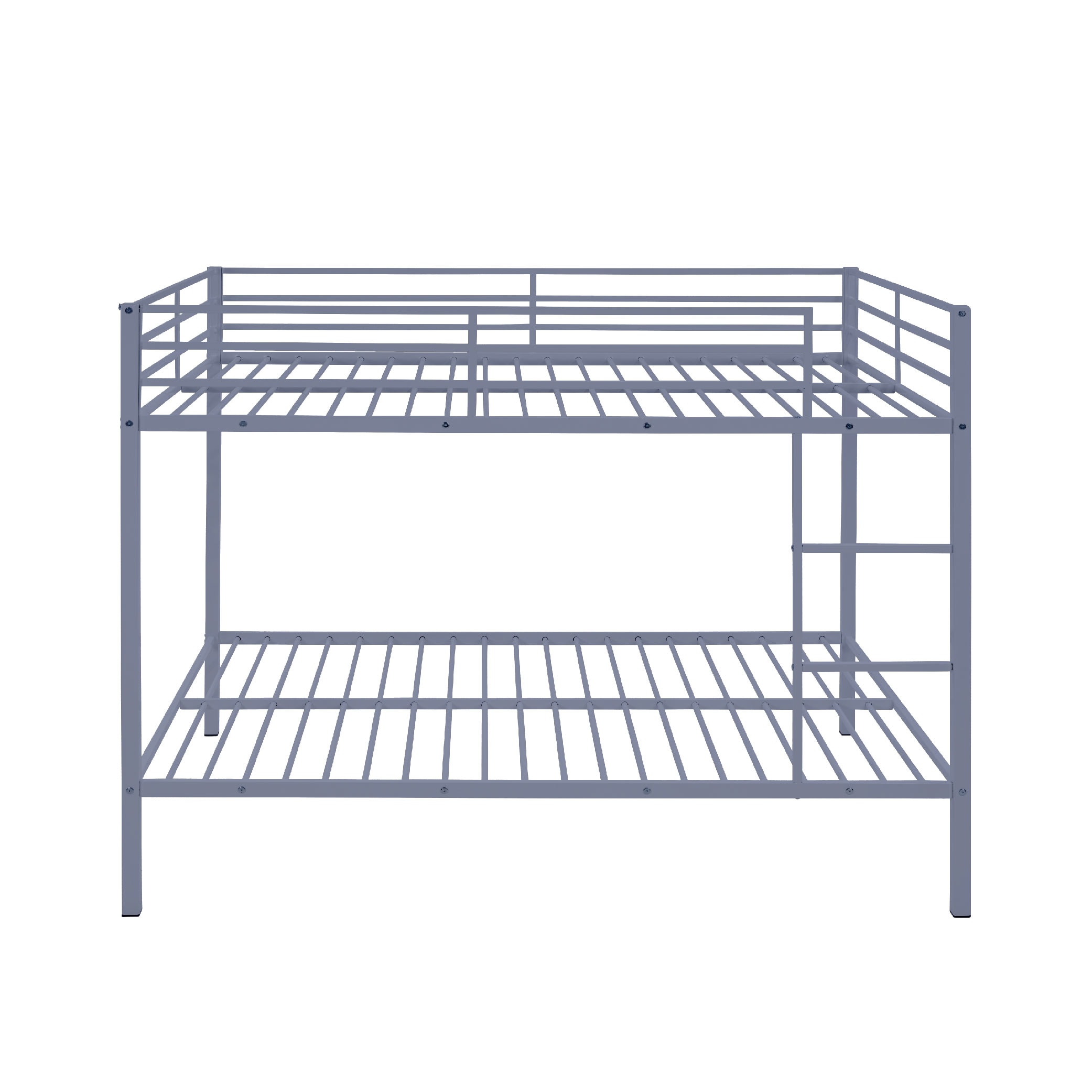 Full Over Full Bunk Bed, Heavy Duty Metal Bunk Bed Frame With Built-in Ladder And Safety Guard Rail, Low Metal Bunk Bed Frame For Kids, No Boxspring Required, For Small Spaces,Gray_voghion.com
